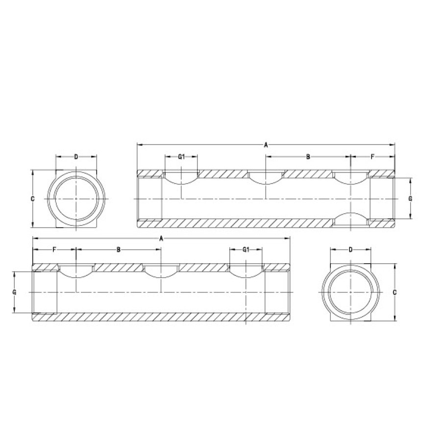 3/4"X1/2" 4 Way Brass Manifold Sand Blast 50mm Centres Distance