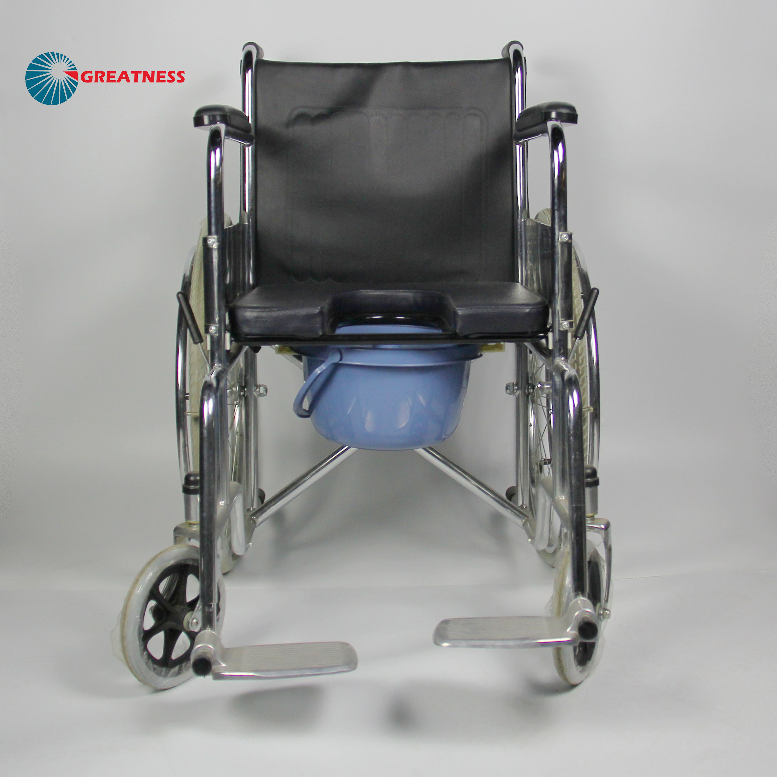 Versatile Folding Steel 2 In 1 Commode Wheelchair With PU Leather Seat