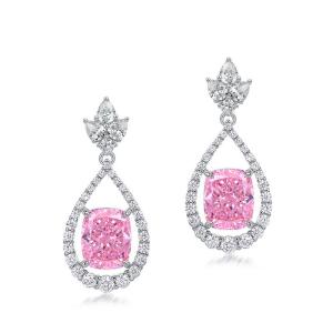 Quality Stylish 925 Sterling Silver Pink Gemstone Oval Halo Earrings wholesale
