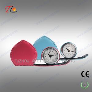 Quality Mini folding heart shape leather travel clock alarming clock suitable for young ladies wholesale