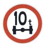 Limit height, width, mass, axle weight signs