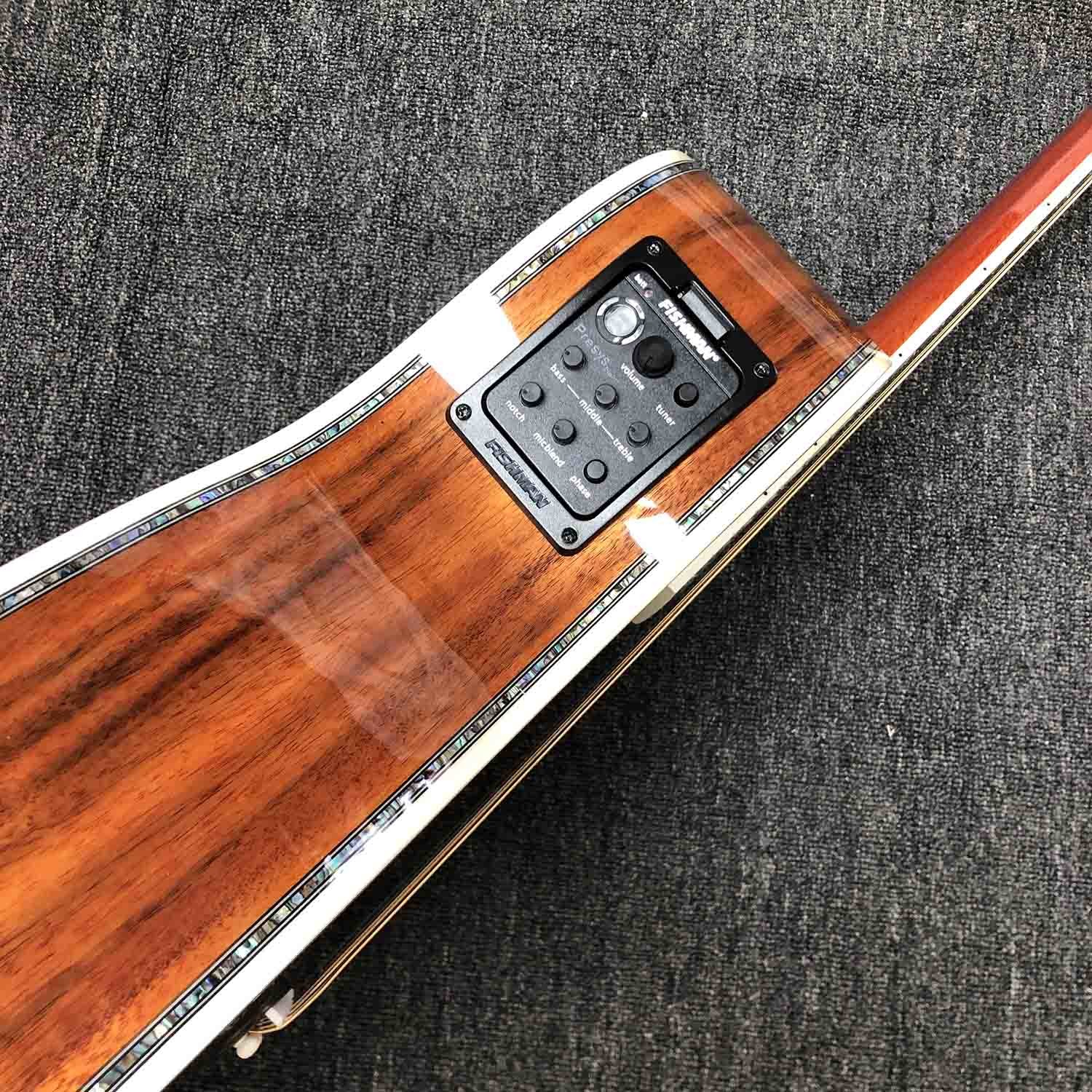 Custom Solid KOA Wood Top OM Body Shape Life Tree Inlay Acoustic Guitar Wood Pickguard