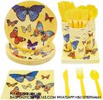Birthday Party Decoration Festival Tableware Paper Plates Cups Purple Butterfly