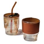 450ml Leather Glass Water Bottle With Glass Straw