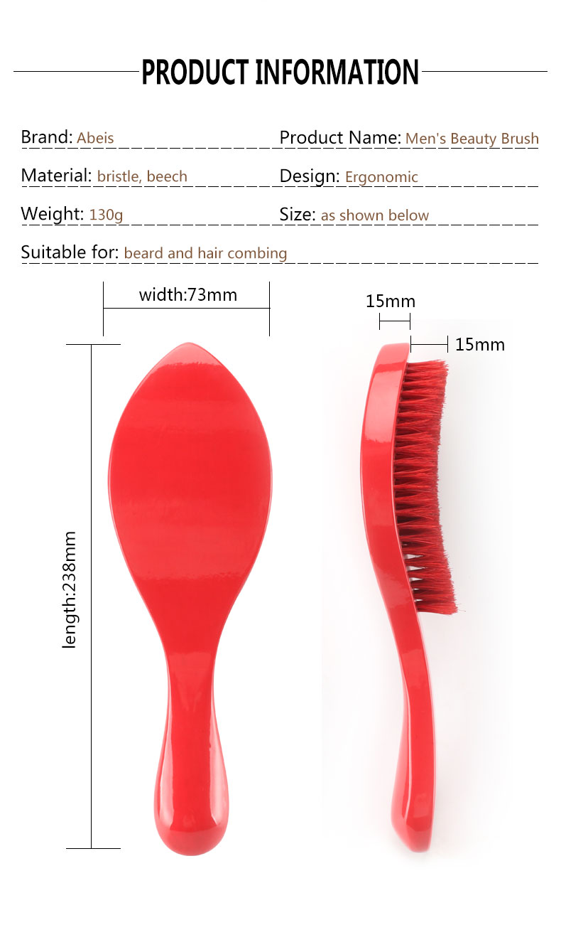 100% Pure Red Natural Boar Bristle Brush With PU Glossy Handle