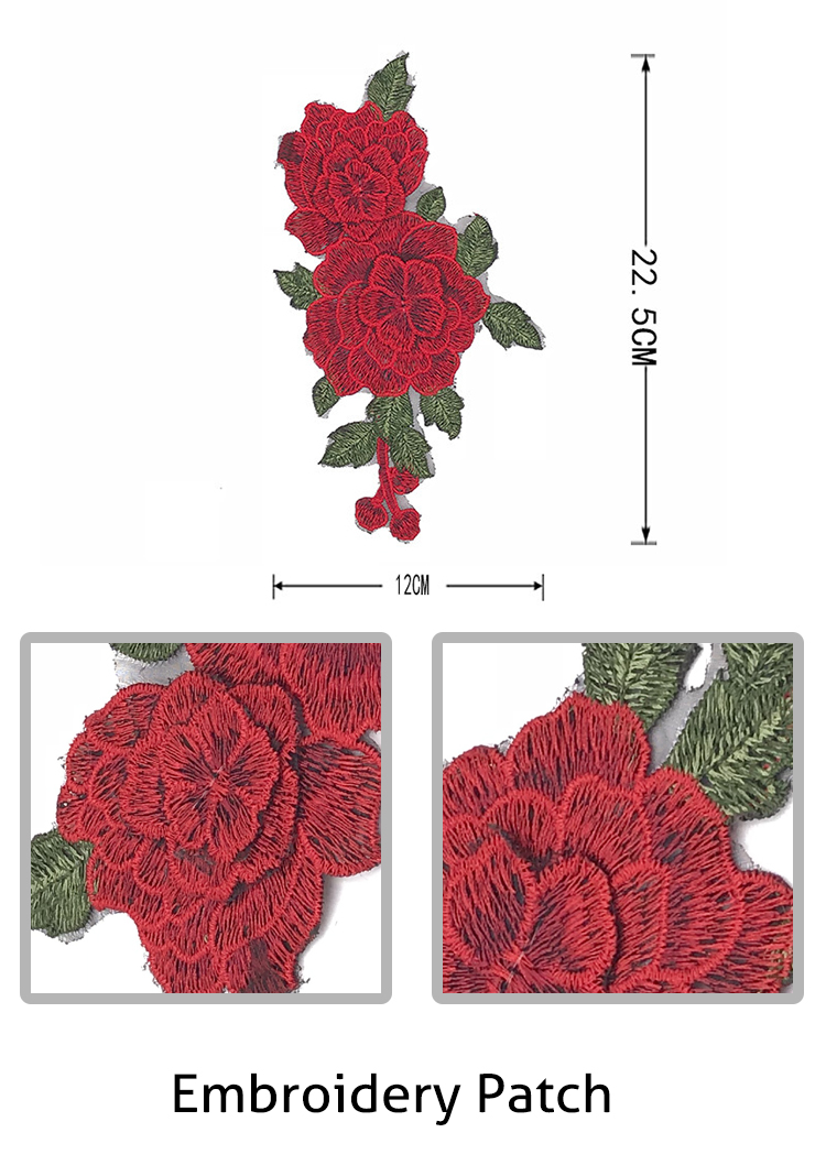 Red Peony Embroidery Patch for Clothes,Woven Patch Custom Pvc,Apparel Accessories Applique Patches Work Blouse Designs
