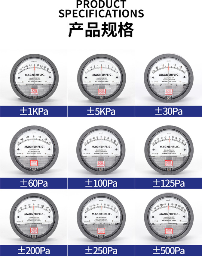 2000 Series Cast Aluminium Magnehelic Differential Pressure Gauge 2000 - 60 Pa