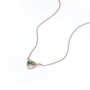 Quality 925 Silver Simple Natural Light Brilliant Elegant Green Heart Shaped Moss Agate Necklace For Sale wholesale