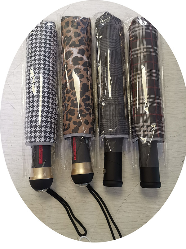 LED Light Handle Pongee Automatic Foldable Umbrella 21"x8k