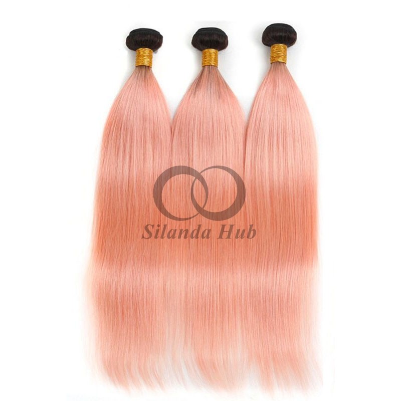 #T1B/Pink Straight Remy Human Hair Bundles Sew In Weave Bundles Brazilian Bundle Deals