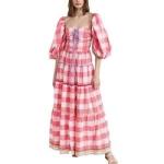 Ladies Puff Sleeve Dress for Women Ruching Checks Clothing Manufacturers Elegant