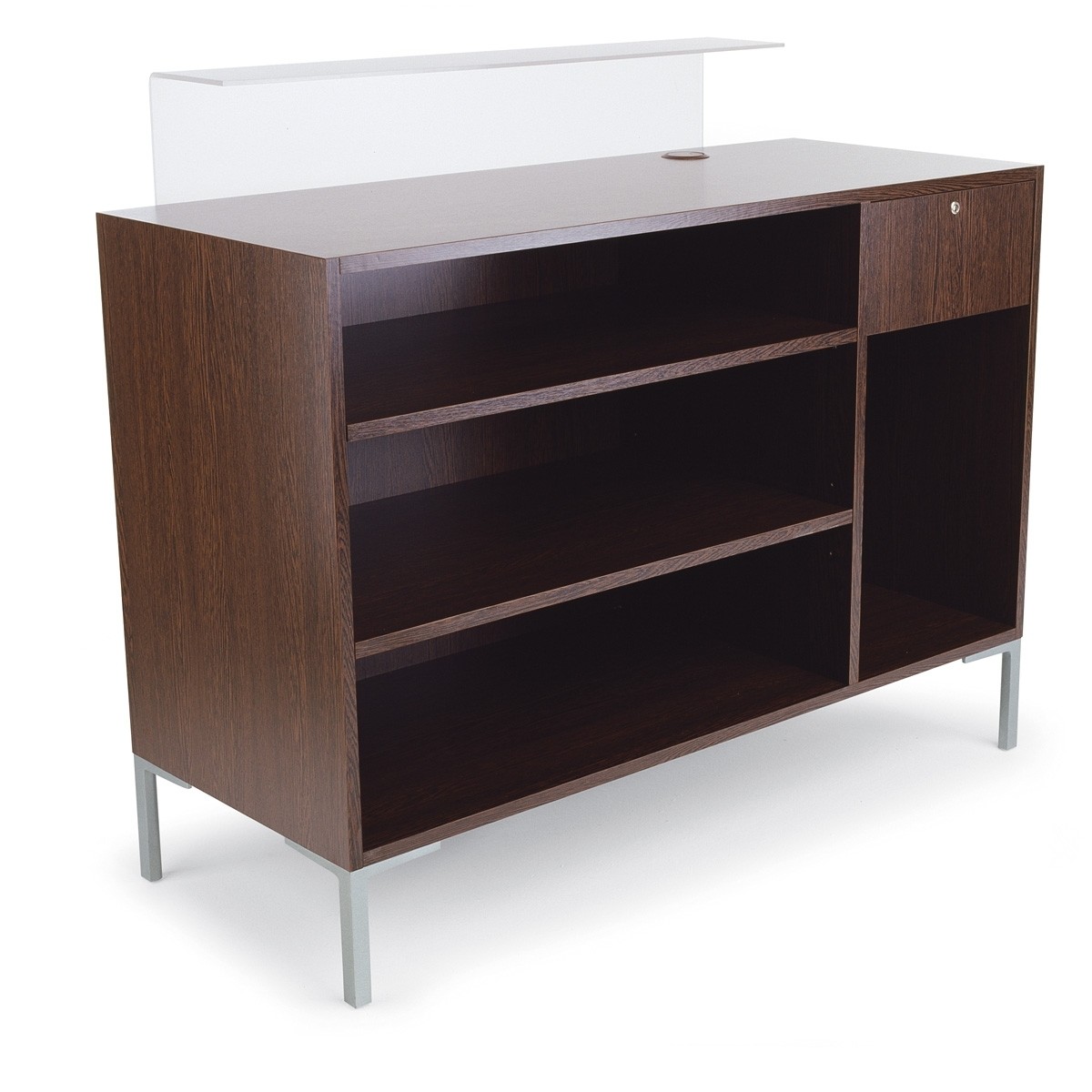 Modern Salon Reception Desk Chrome Leg Sliding Drawer With Dock , Brown Color