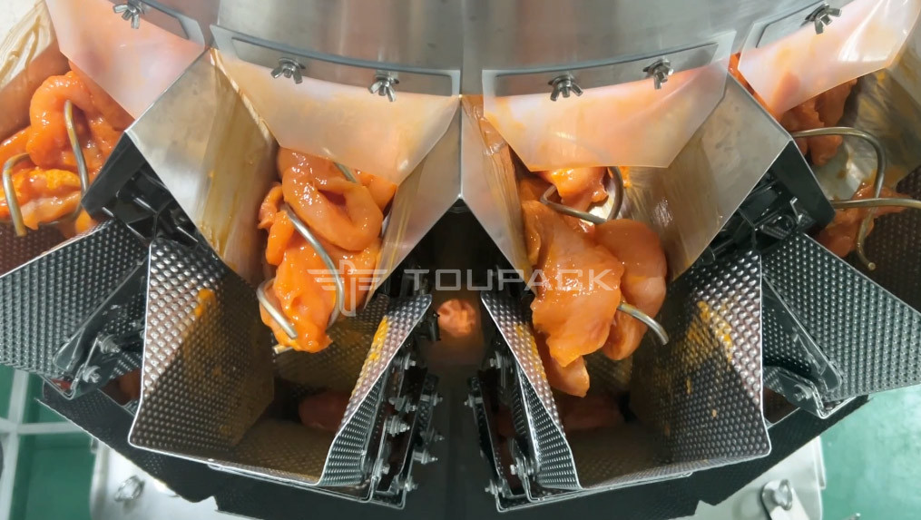 Fresh Chicken Sheep Pork Beef Meat Multihead Weigher 14 Heads Screw Meat Filling Machine