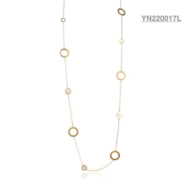 18k Stainless Steel Layered Necklace White Shell Inlay Circle Stacking Necklaces