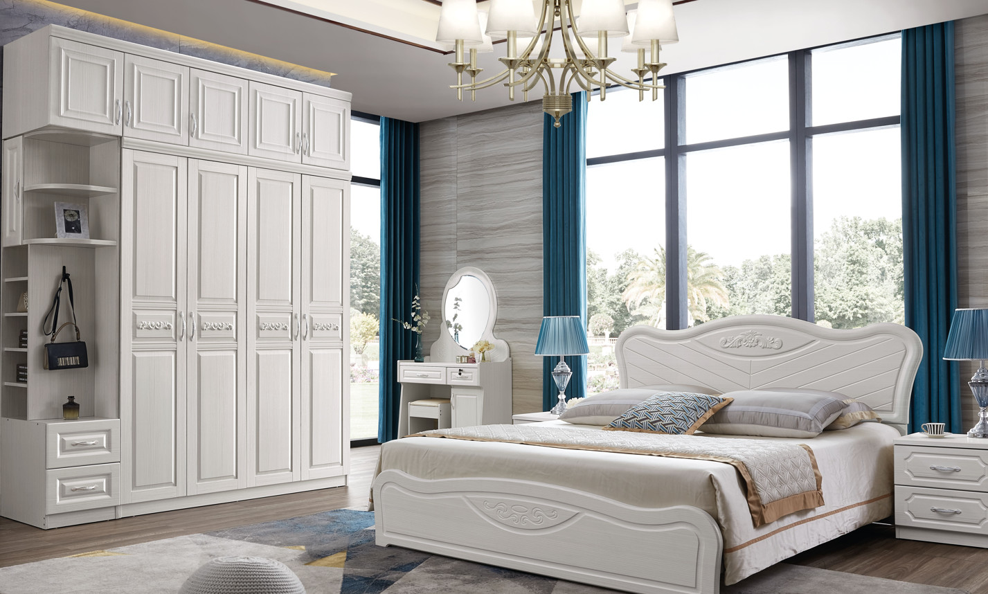 Moistureproof ODM Built In Bedroom Cabinet , Length 150cm White Armoire With Shelves
