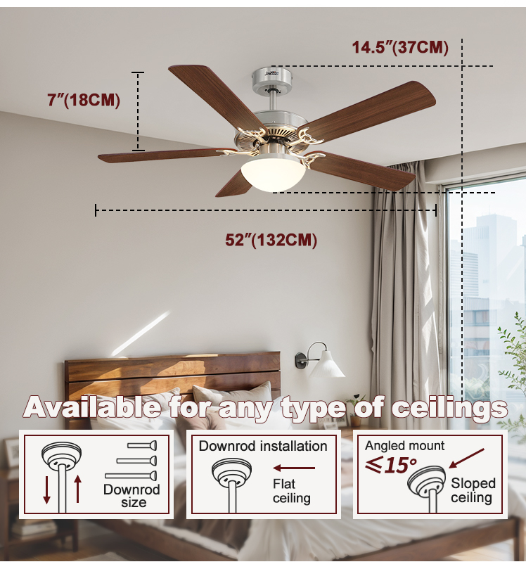 6 Speed Choice LED Ceiling Fan with 5 MDF Blades and Remote Control High CRI Ra 100