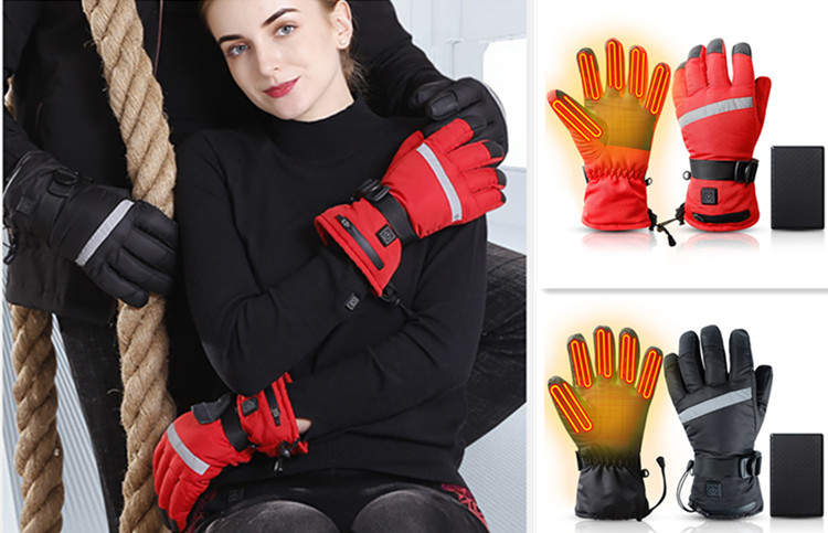 Five Finger Battery Warming Gloves One Button Leather Material