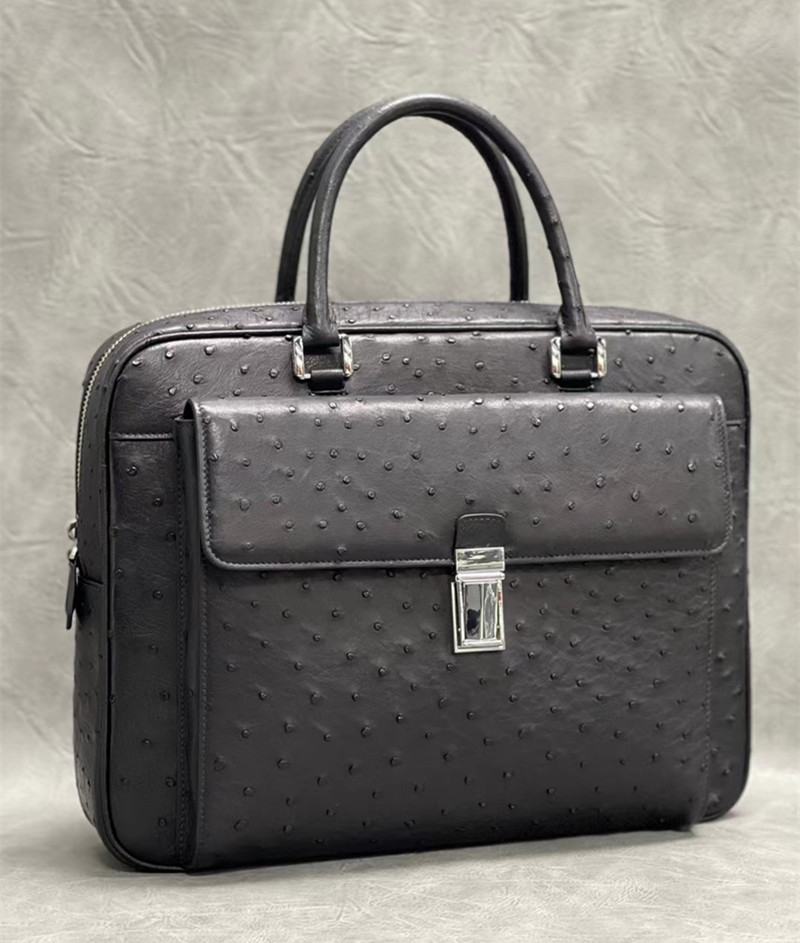 Authentic Real True Ostrich Skin Office Men Briefcase Top-handle Bag Genuine Exotic Leather Male Working Purse Handbag