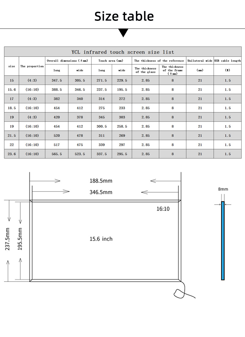 10 Points 15.6 inch Touch Screen Overlay USB Power With Glass