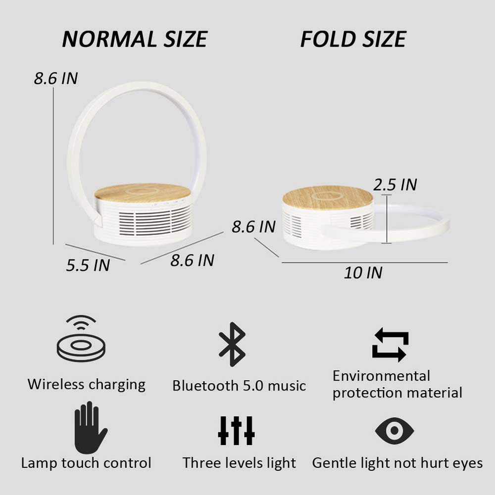 800mAh 2700K Battery Wireless Charger Night Light With Bluetooth 5.0 Speaker