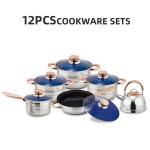 Nonstick Pots Capsule Bottom Glass Lid Round Knob 12 Pcs Stainless Steel