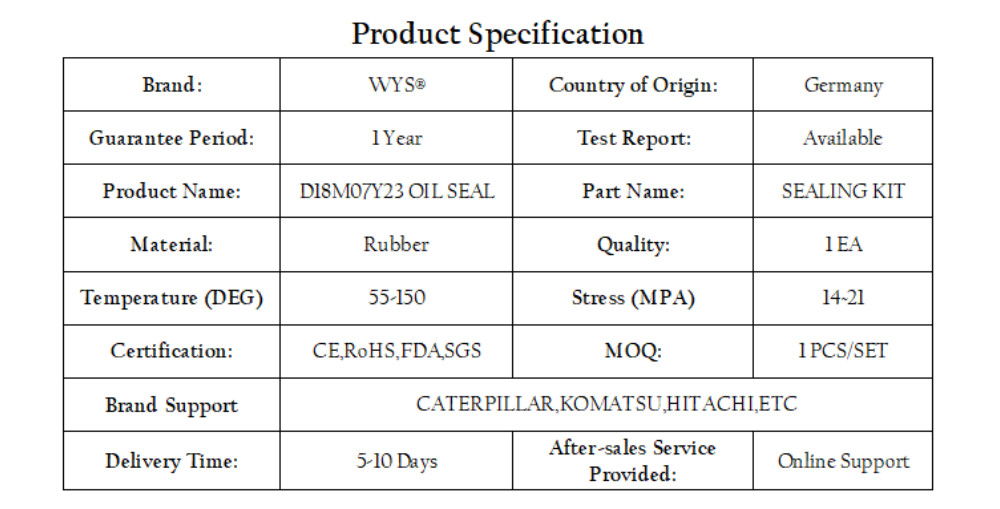 WYS Caterpillar CAT Part Number D18M07Y23 OIL SEAL Original Parts Excavator Repair Parts&Components Original Quality