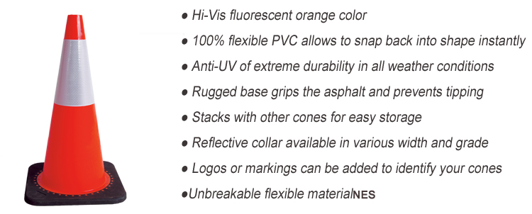 Roadway Safety High Visible Reflective Red PE Traffic Cones For Traffic Control