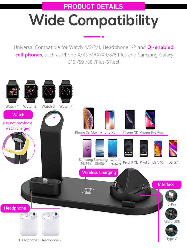 9V 1.67A 2W Charging Dock 3 In 1 QI Wireless Charger