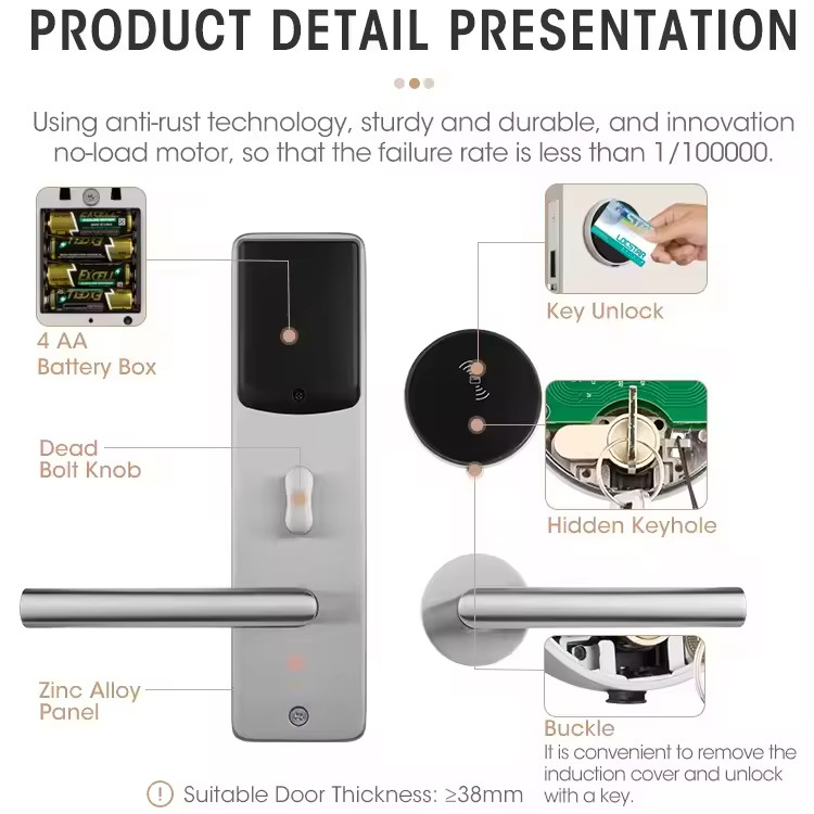 38mm - 60mm Hotel Door Lock Code Changeable Apartment Door Lock Smart