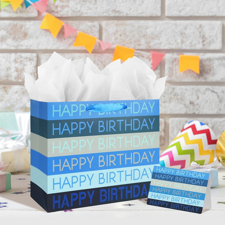 CMYK 4 Color Offset Printing Happy Birthday Gift Shopping Paper Bag with Custom Logo