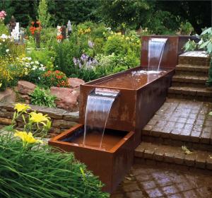 Quality SGS Outdoor Metal Garden Ornaments Corten Steel Pond Water Feature Rusty Red wholesale