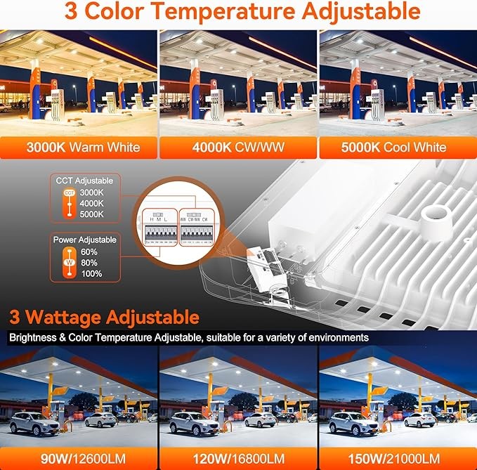 100W Square Gas Station Light IP65 With Adjustable Power / Color Temperature