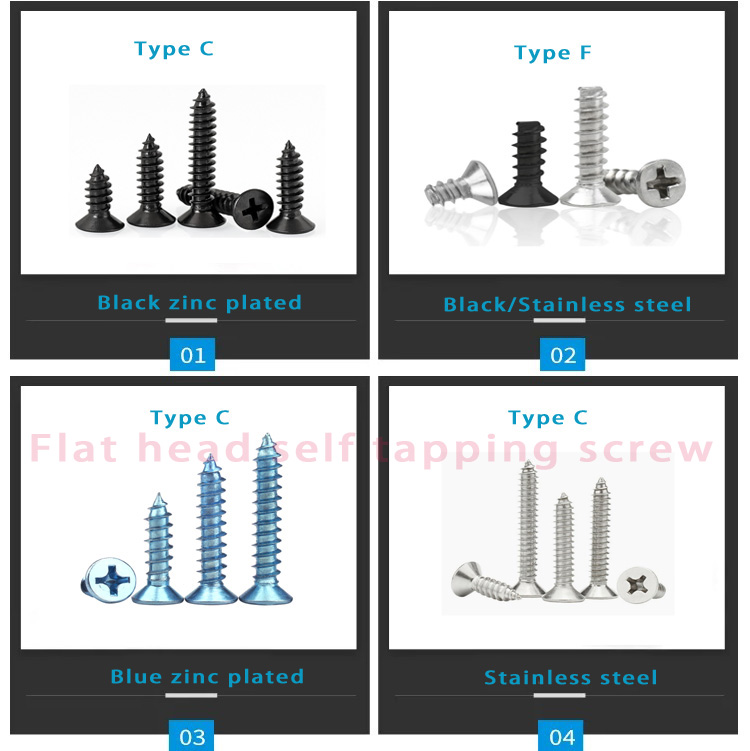 ZINC Plated C1022 Metric Measurement System Self-Tapping Screw with Cross Flat Head