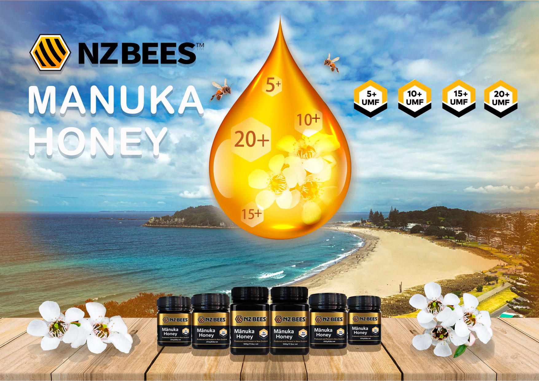 UMF10+ Manuka Honey Pure Raw Honey 250g (MGO260+) of 100% Pure Natural Bee Honey