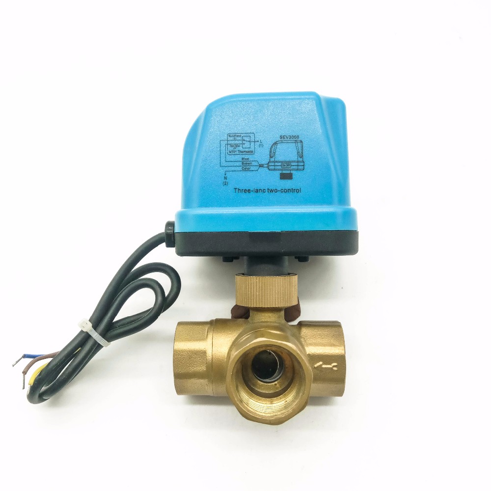 1/2" 3/4" 1" 1 1/4" Motorized Brass Water Valve , Electronic 3 Way Brass Ball Control Valve