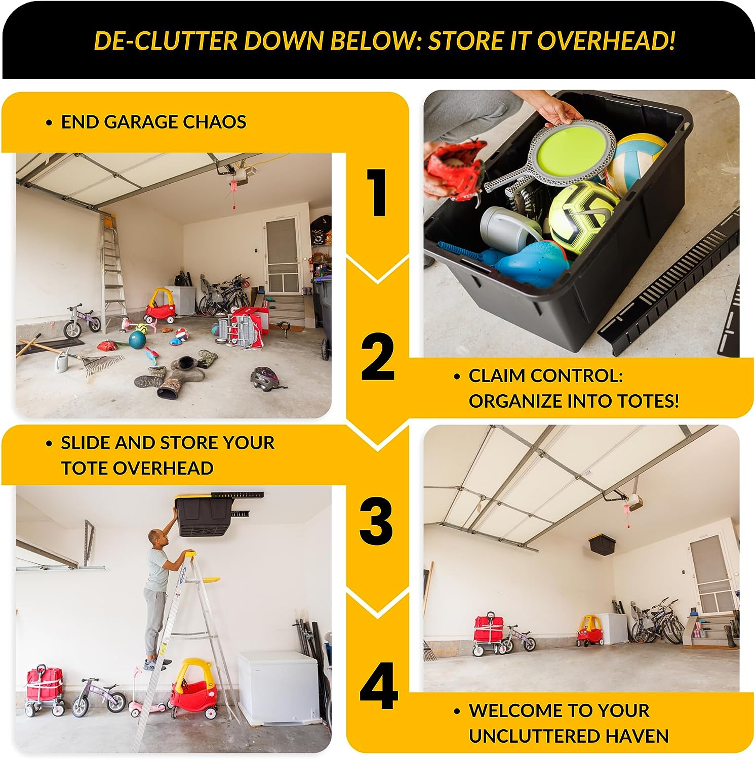 Painting Folding Overhead Bin Rack for Adjustable Width and Orientation Ceiling Mount