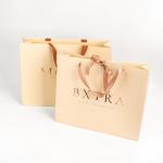 Hand Length Handle Customized Logo Clothing Garment Peach Paper Bag with Ribbon