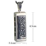 Retro Mens Sterling Silver Necklace with Mouth Organ Pendant and Wheat Chain