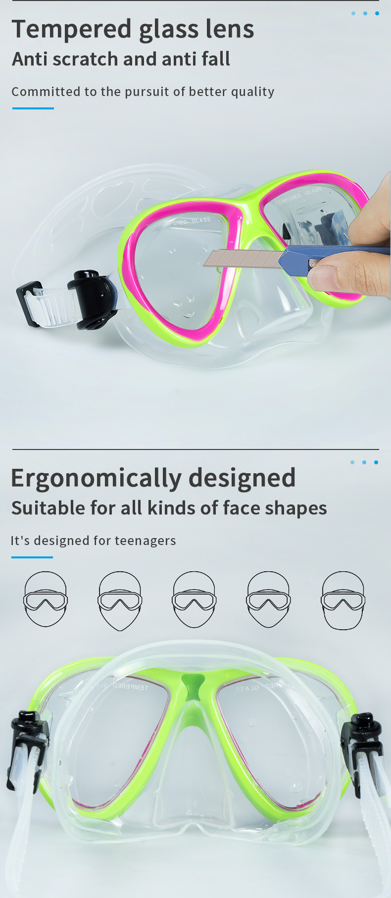 Kids Freediving Pink Dive Mask Low Volume Tempered Glass Lens