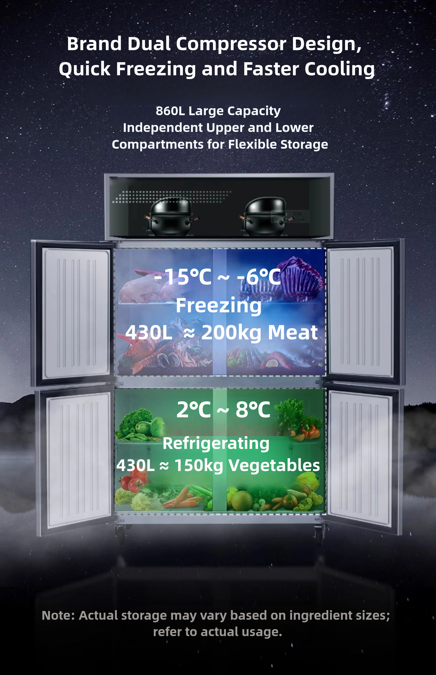 Commercial Vertical Freezer for Kitchen Cooling Large-Capacity Stainless Steel