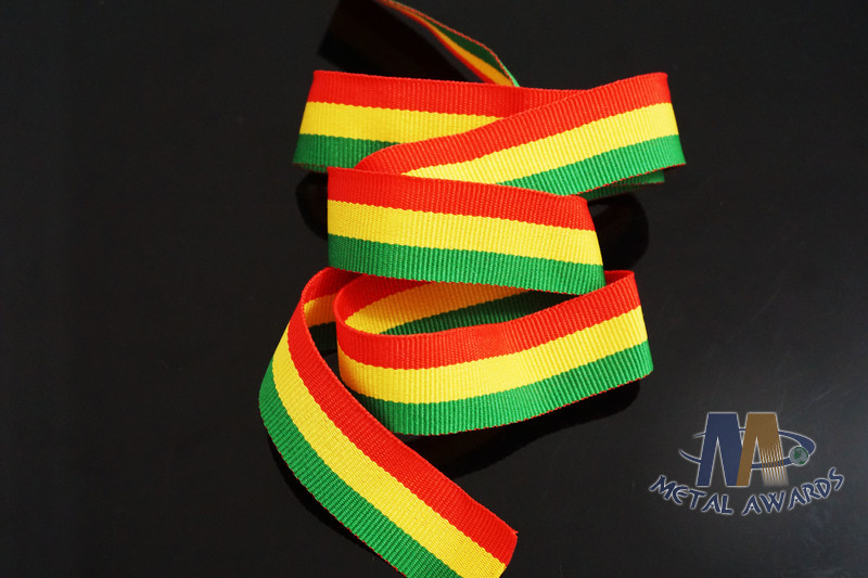 Polyester / Nylon Material Custom Medal Red/Yellow/Green Ribbons With Logo Printable