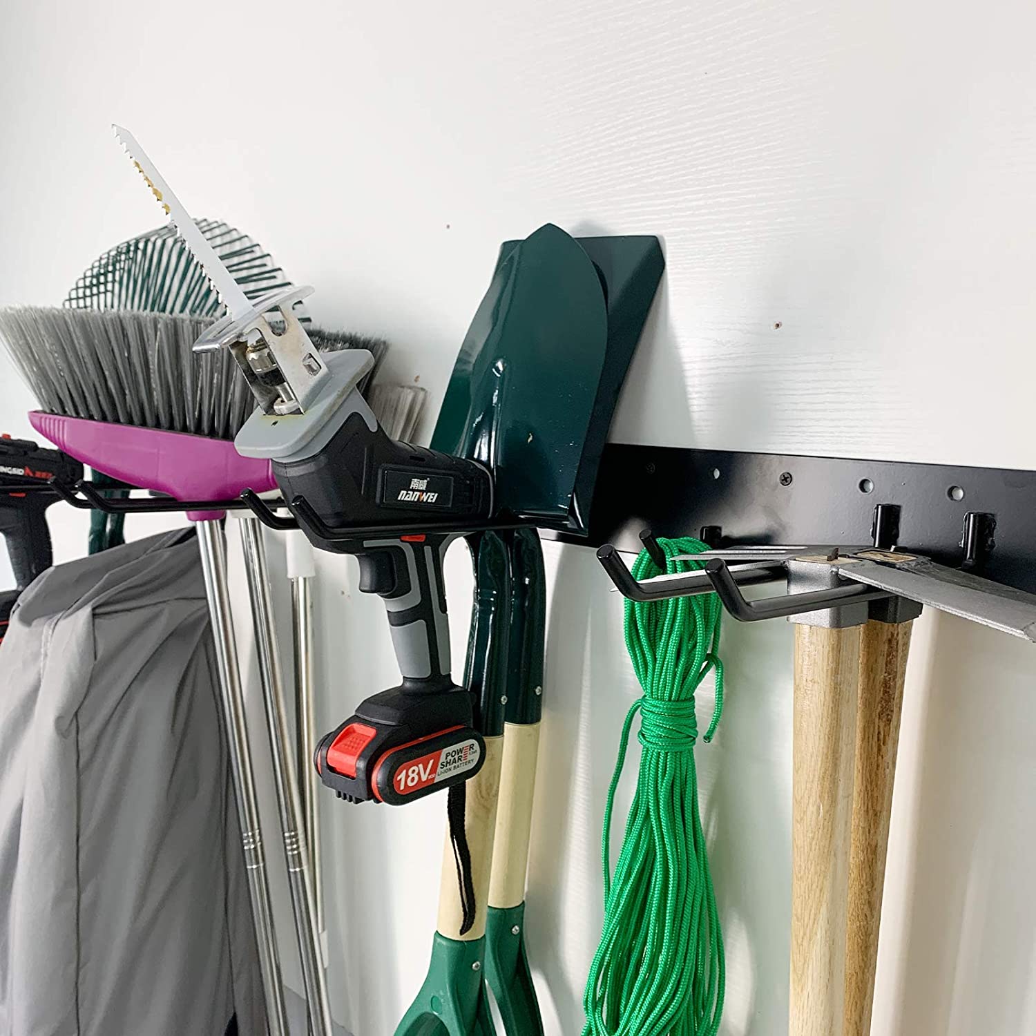 Wall Mount Garden Tool Organizer With Single Tier Heavy Duty Solid Steel Tool Hangers