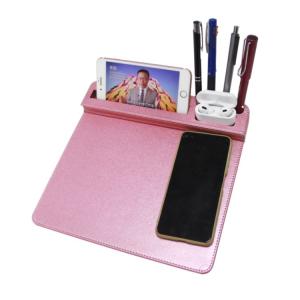 Quality Smart Pink Fashion Wireless Charging Mouse Pad Custom Logo Pu Leather Multifunction wholesale