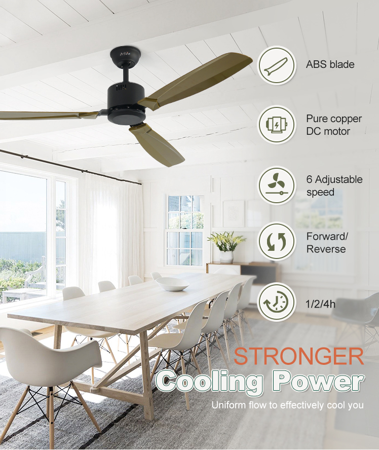 1stshine Low Noise Ceiling Fan with Silent DC Copper Motor and 6 Speed Remote Control