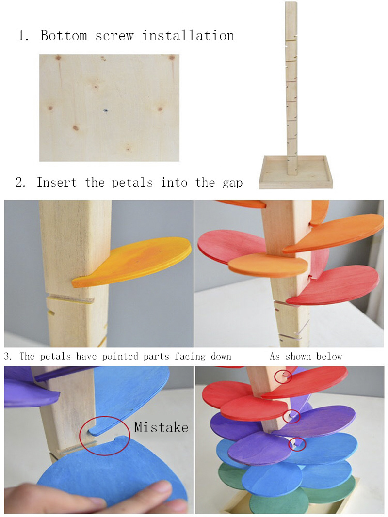 Montessori Baby Wooden Petal Tree Building Blocks Toy Children's Rainbow Ball Ball Run Track Educational Toy for Kids Gi