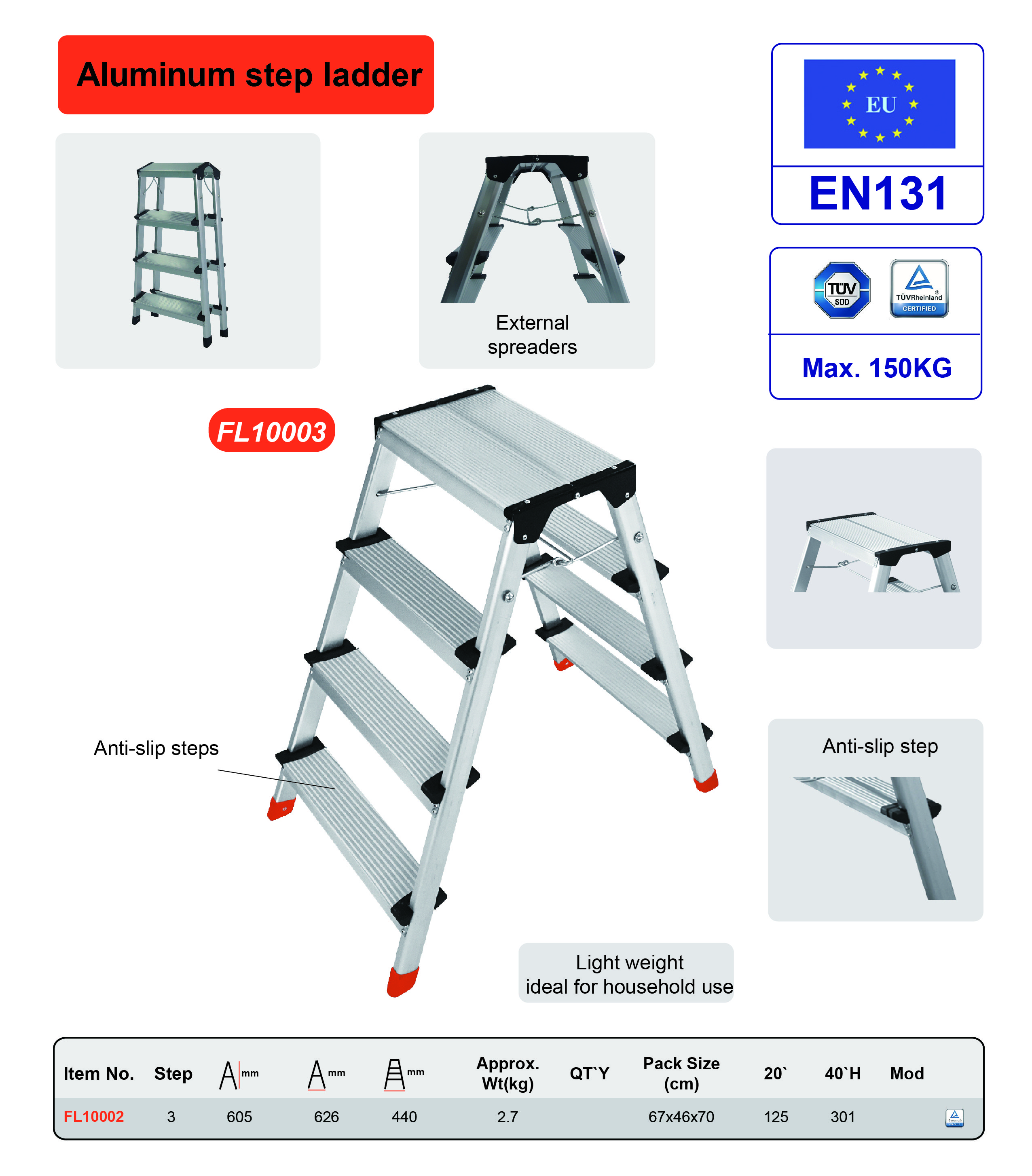 Compact Size Aluminum Step Stool 2x4 Steps Easy To Carry And Store