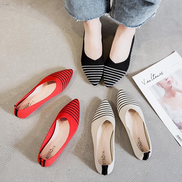 Knitted Pointed Flat Bottomed Daily All Match Women'S Loafers Lady Shoes Women