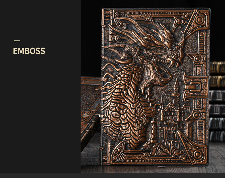 A5 Size Embossed Leather Writing Notebook Hardcover Gift Journal 3d Antique Dragon