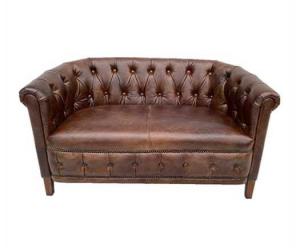 Quality Retro Leather Tufted Back Sofa With Wood Legs wholesale