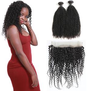 Quality 9A Unprocessed Curly 360 Frontal With Bundles 12 Inch Double Layers Sewing wholesale